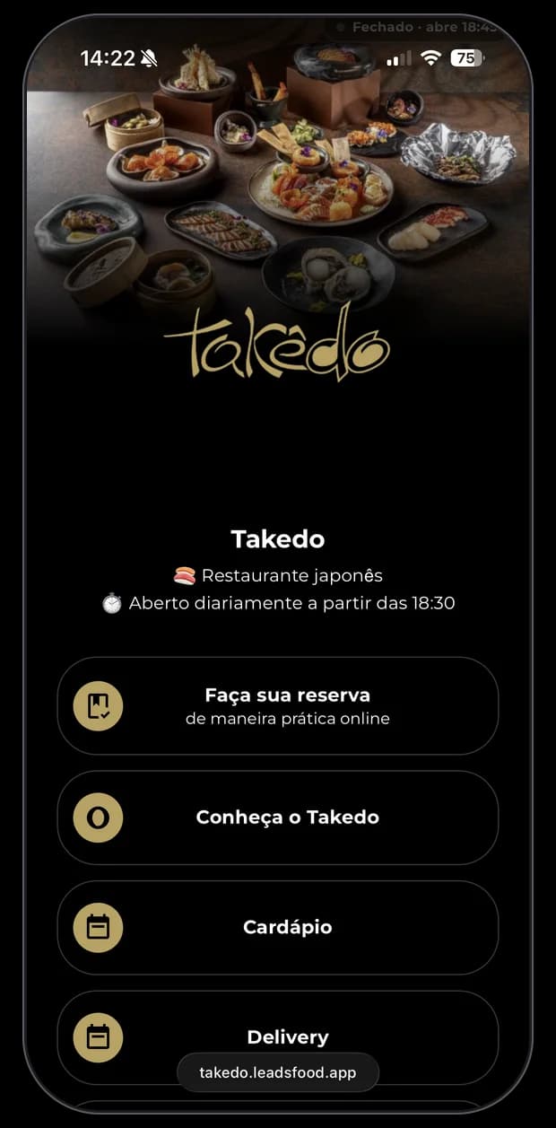 Mini site de restaurante cliente da LeadsFood — apresentação no link exclusivo