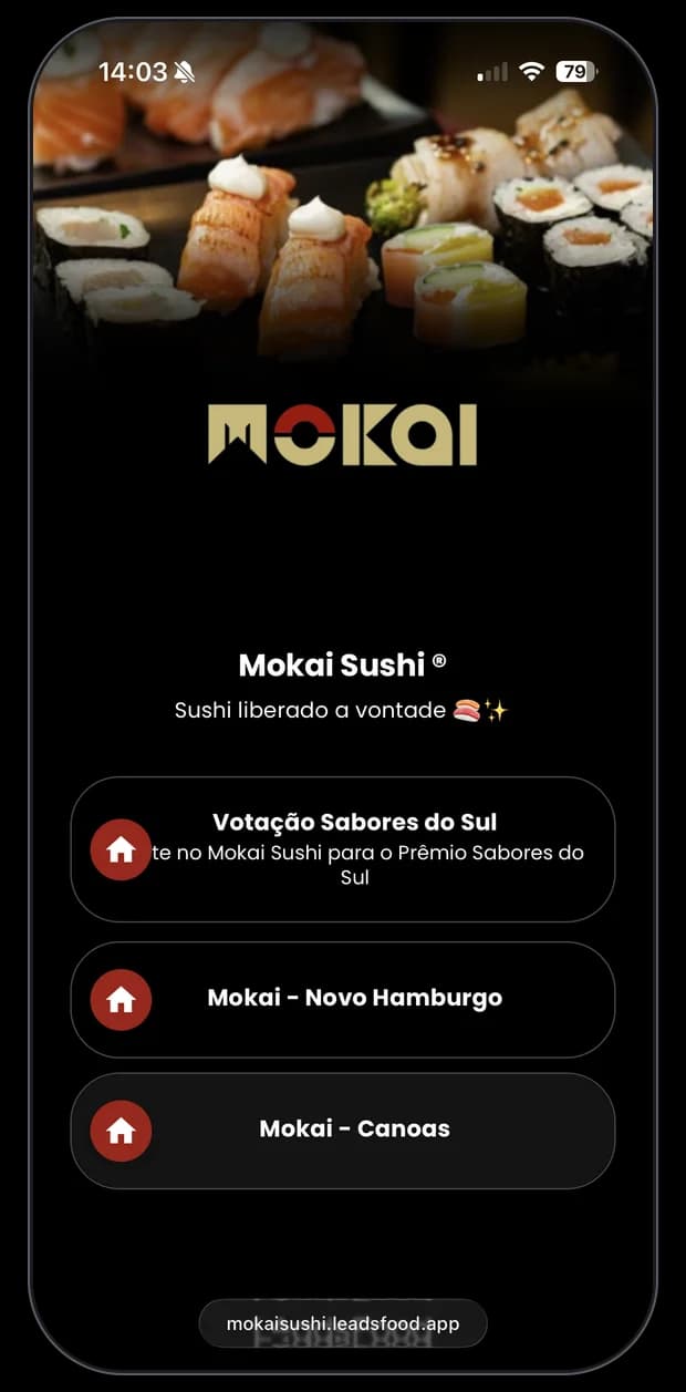Mini site do Mokai na LeadsFood — apresentação da casa no link exclusivo